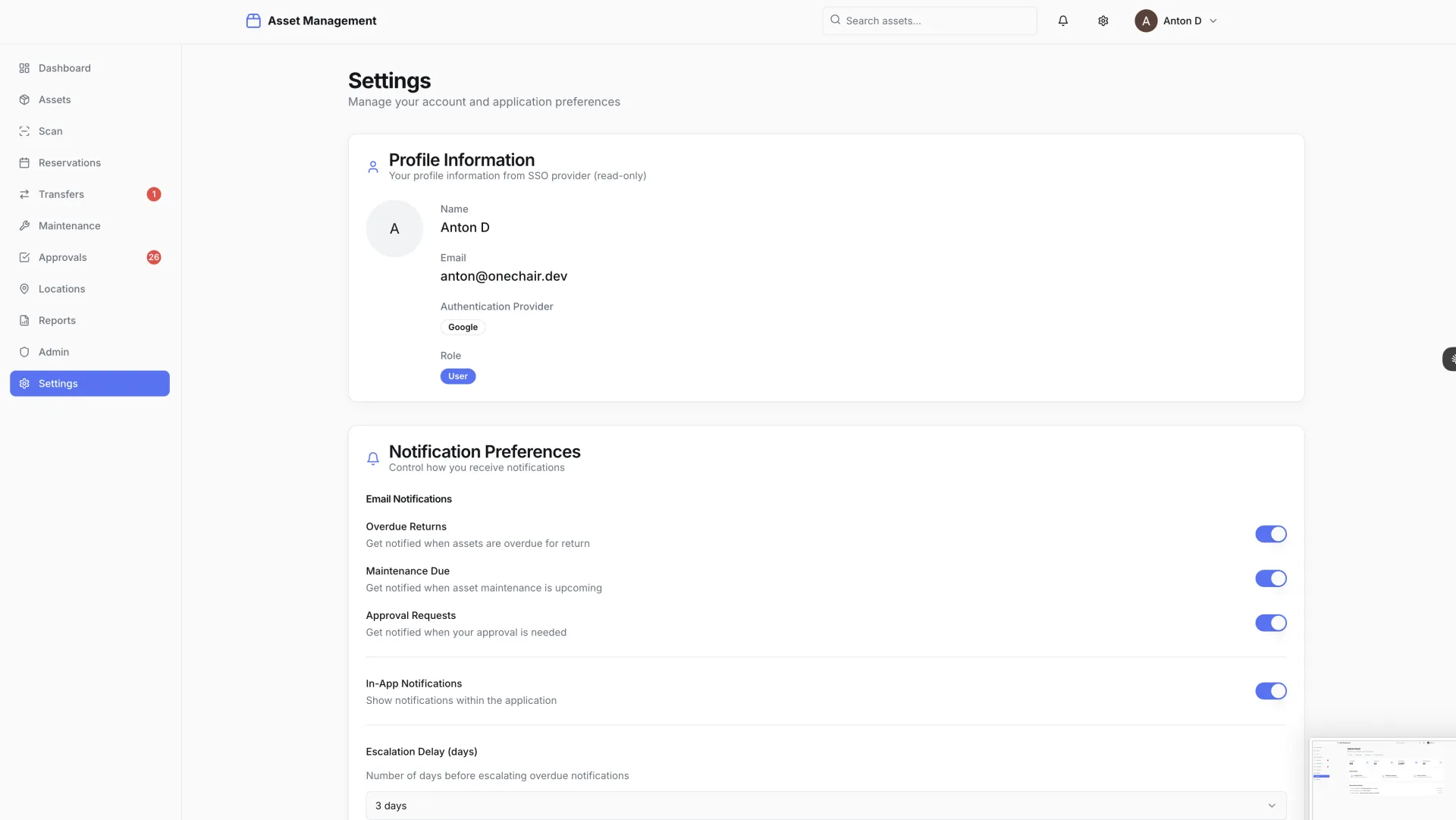 Asset Management Settings