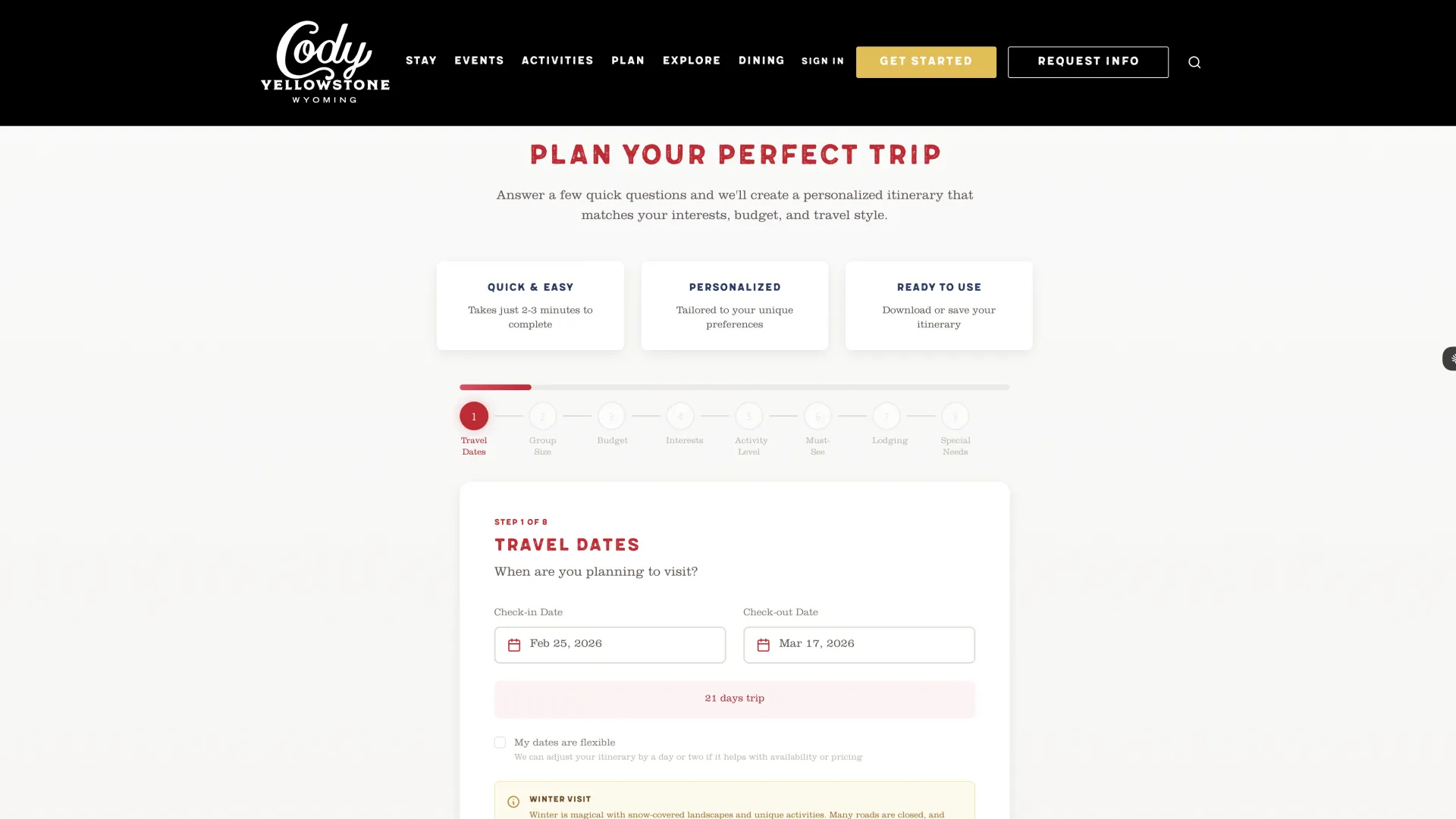 Cody Yellowstone Quiz - Travel Dates