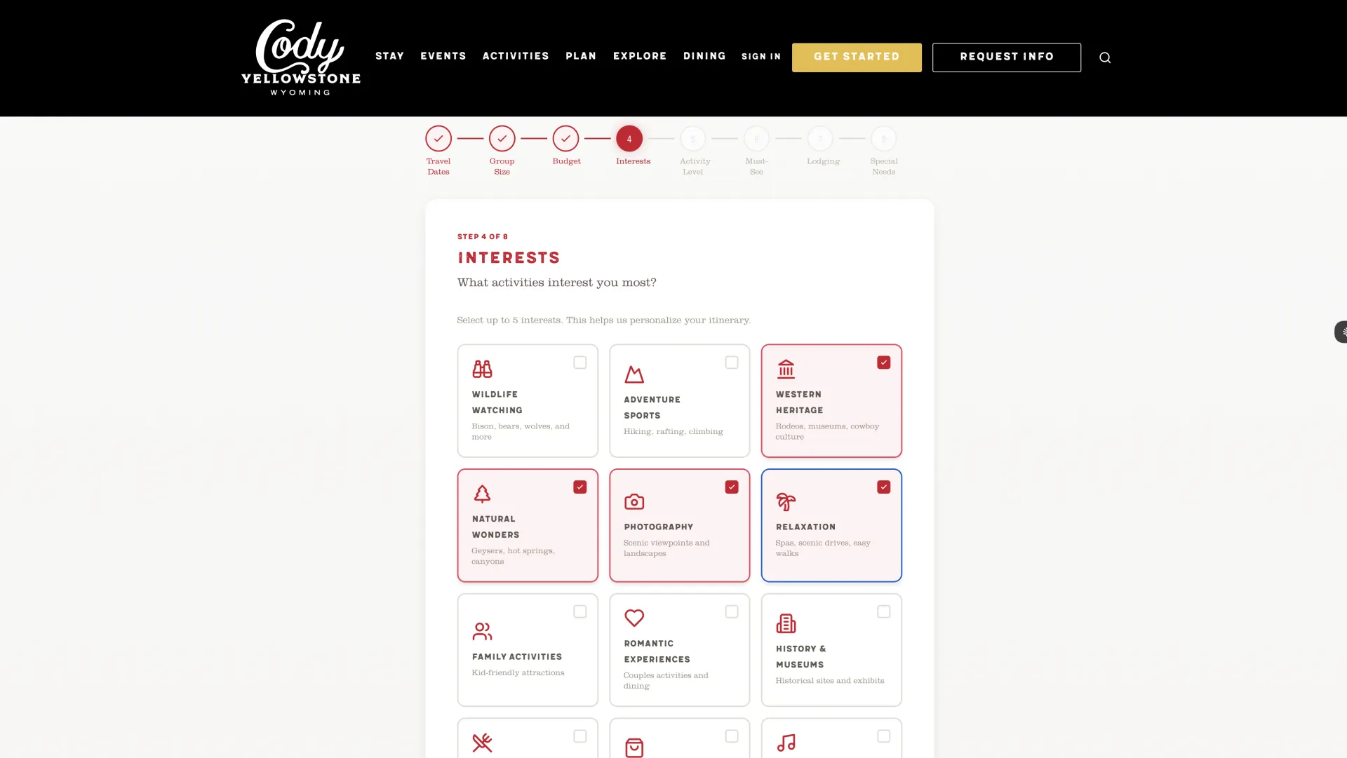 Cody Yellowstone Quiz - Interests