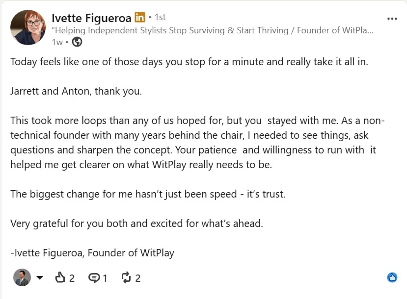 Ivette Figueroa's LinkedIn post about OneChair