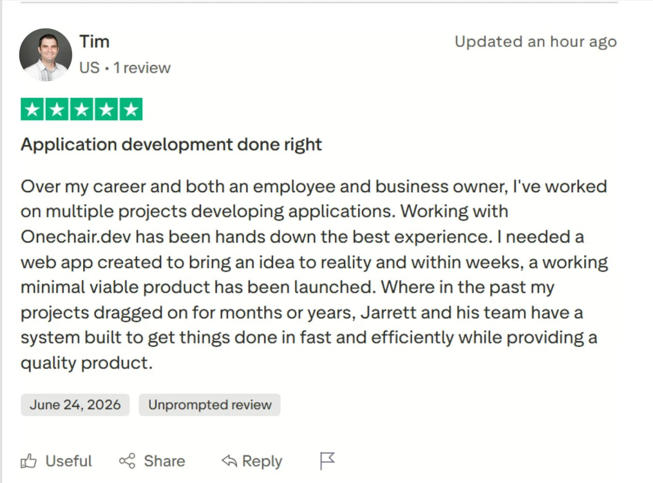 Tim Bambu's Trustpilot review of OneChair