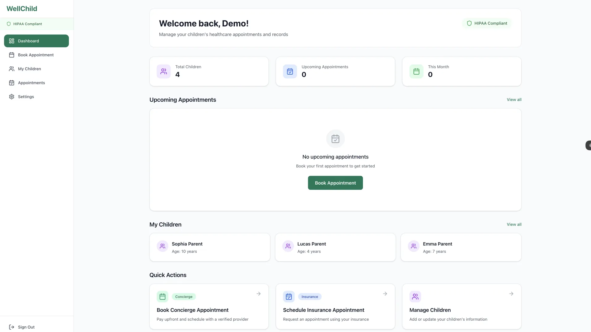 WellChild Parent Dashboard