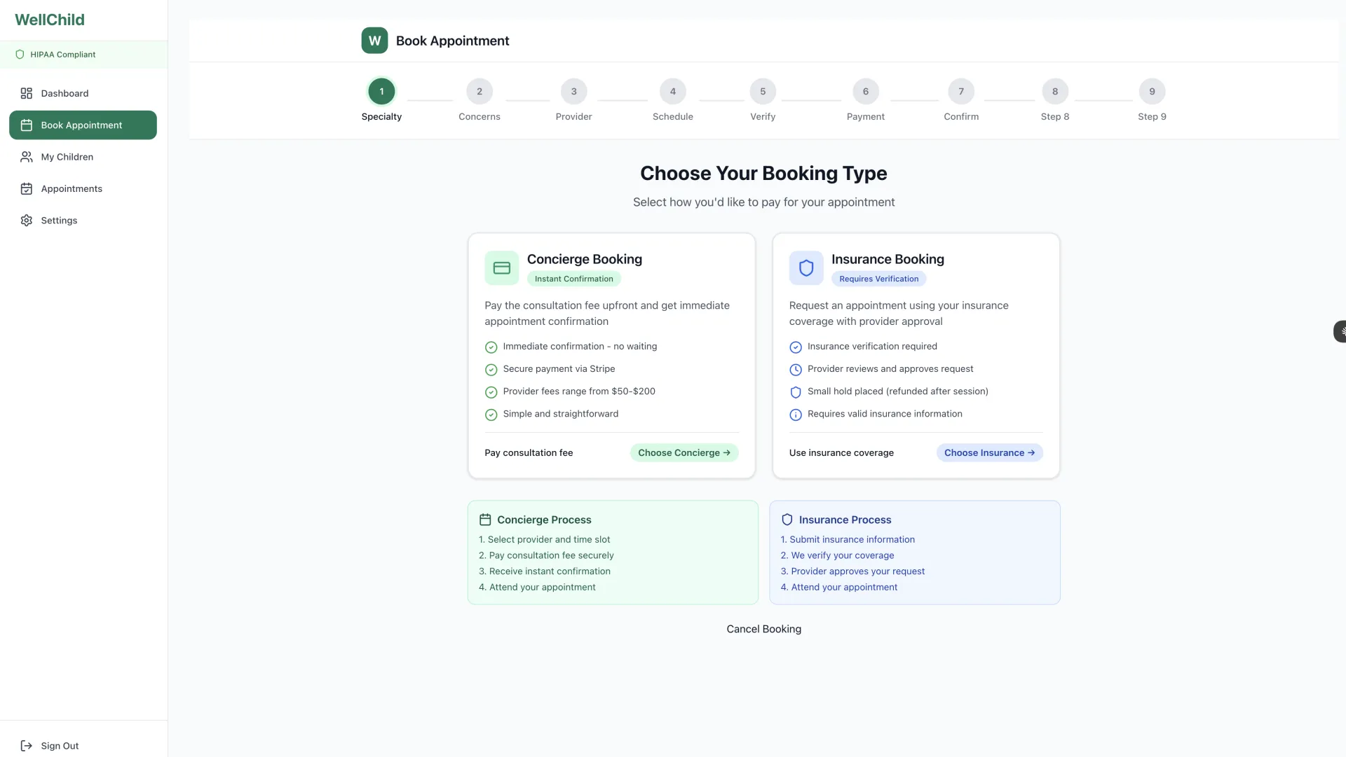 WellChild — HIPAA-compliant pediatric healthcare booking platform built by OneChair.dev