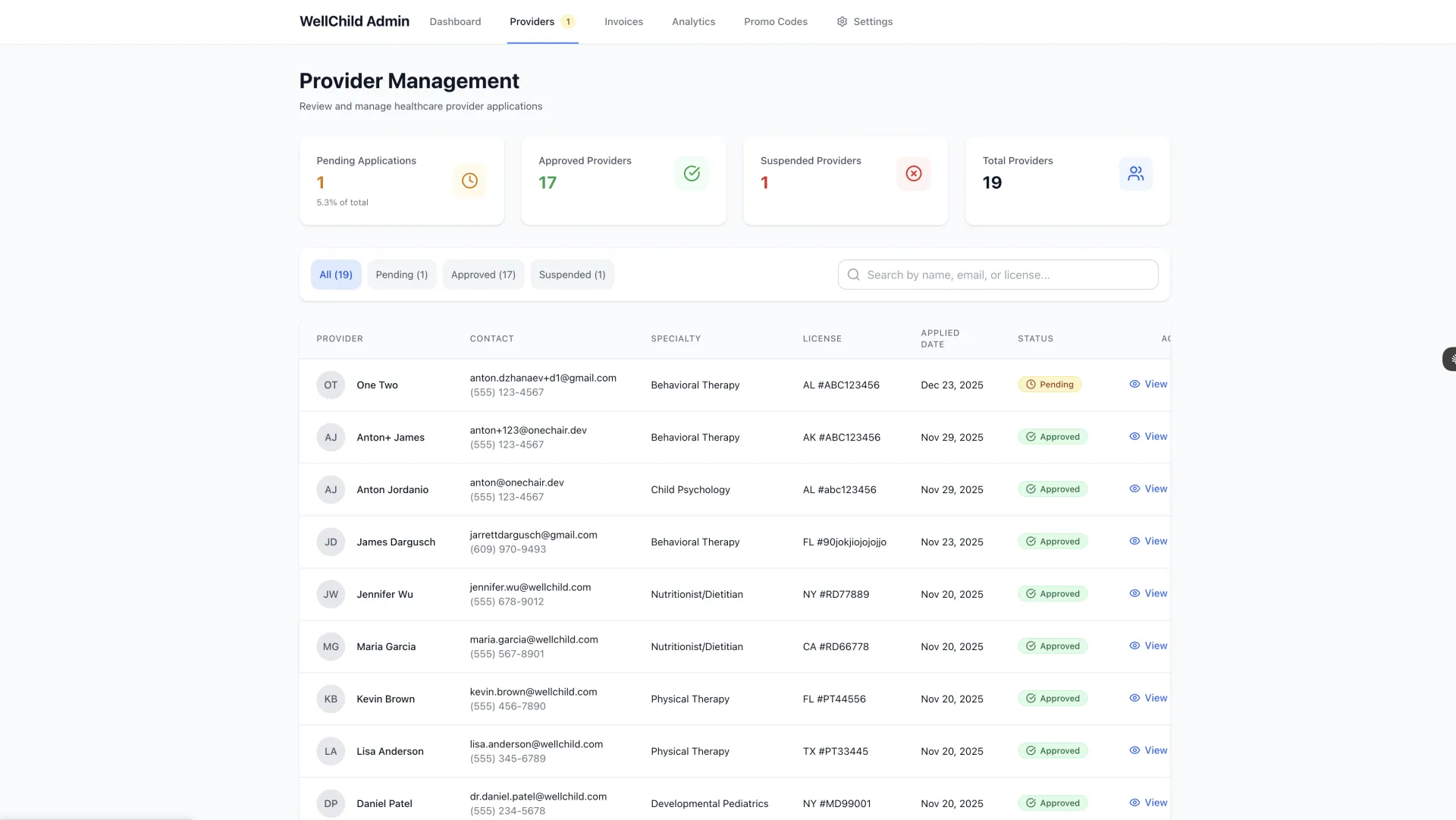 WellChild Admin Providers